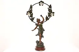 Art Nouveau Antique Woman & Flowers Sculpture Newel Post Lamp, Maxim #42125