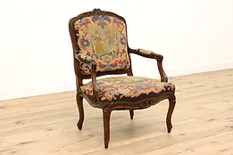 Country French Antique Carved Birch Chair, Tapestry Needlepoint #43072