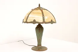 Craftsman Antique 6 Panel Stained Glass Shade Office or Library Lamp #42382