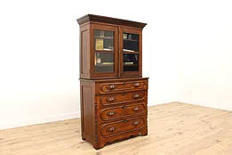 Victorian Antique Carved Walnut Cupboard or Bookcase, Wavy Glass #43695