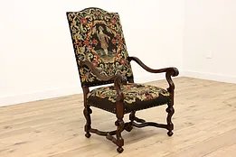 Jacobean Design Antique Carved Walnut Needlepoint Tapestry Chair #43073