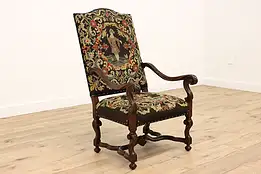 Jacobean Design Antique Carved Walnut Needlepoint Tapestry Chair #43073