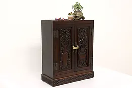 Chinese Carved Teak Antique Jewelry or Collector Cabinet, Padlock #43363