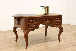 Victorian Antique Walnut & Burl Office or Library Desk, Leather Top #43656