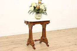 Victorian Eastlake Antique Carved Walnut Marble Top Lamp or Parlor Table #43699