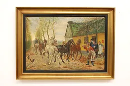 Horses at Auction Antique Original Oil Painting, Bache 53.5" #43443