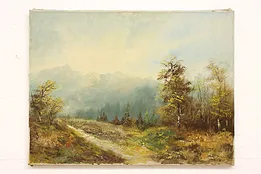 Zillertal Alps in Austria Antique Original Oil Painting, Signed 31.5" #39867