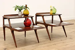 Pair of Midcentury Modern Vintage Side or End Tables w/ Tile Inserts Lane #39358