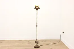 Victorian Antique 5 Beeswax Candle Hand Painted Floor Lamp #42355