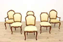 Set of 6 French Louis XV Antique Carved Walnut Dining Chairs #43189