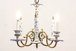 Traditional Vintage Dutch Blue Delft China & Brass Chandelier #42109