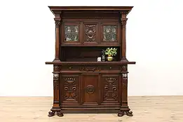 Renaissance Antique Carved Walnut Bar Cabinet or Sideboard, Dolphin Feet #43370