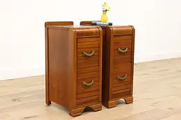 Pair of Art Deco Vintage Waterfall Mahogany Nightstands, End, Lamp Tables #43113