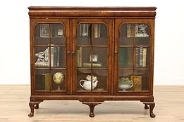 Georgian Antique Walnut & Burl Triple Library Bookcase or Display Cabinet #43604