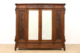 Italian Renaissance Antique Carved Walnut Armoire, Closet or Wardrobe #36021