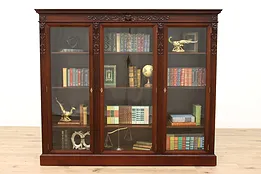 Mahogany Antique Office or Library Triple Bookcase, Carved Lion Heads #43593
