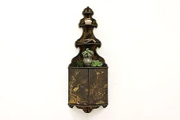 Victorian Antique Hand Painted Chinoiserie Lacquer Wall Corner Cabinet #43414