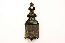 Victorian Antique Hand Painted Chinoiserie Lacquer Wall Corner Cabinet #43414