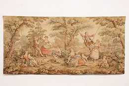 French Garden Scene Antique 58" Tapestry, Children Playing #43865