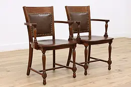 Pair of Antique Traditional Oak Banker or Office  Desk Chairs, Milwaukee #43731