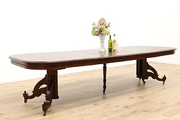 Victorian Eastlake Antique 48" Walnut Dining Table, 7 Leaves Extends 11' #43139