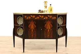 Art Deco French Antique Marquetry Bar Console, Server, Sideboard, Marble #43010