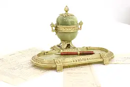 French Antique Bronze & Onyx Desktop Inkwell, Dépose Carpe Diem #43751