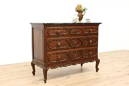 Italian Piedmont Antique Carved Walnut Dresser or Chest, Black Marble Top #43465