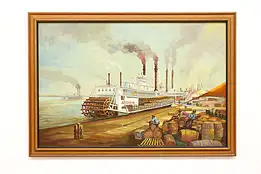 Steamboats on the Mississippi Vintage Original Painting, Lincoln 39.5" #43626