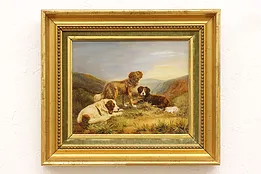 Spaniel Hunting Dogs Antique 1903 Original Oil Painting, Crawford 15.5" #43378