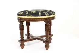 Neoclassic Antique Carved Walnut Footstool, New Upholstery #43290