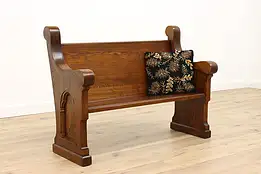 Gothic Carved Antique Ash & Elm Church Pew or Hall Bench #43775