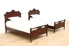 Pair of Georgian Design Carved Mahogany Vintage Twin or Single Beds #43192