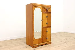 Art Deco Vintage Mahogany Chifferobe, Armoire, or Closet, Mirror #43286