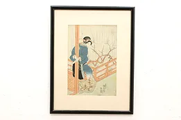 Japanese Antique Ukiyo-e Style Geisha & Letter Woodblock Print 22" #43400