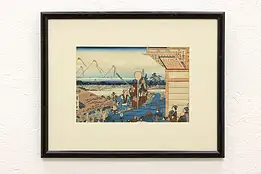 Japanese Antique Ukiyo-e Style Temple Festival Woodblock Print 20.5" #43958