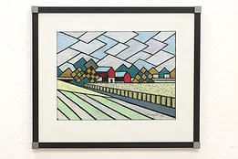 Farm By Ripon Original Oil Pastel Painting, Bruce Bodden 26" #44072