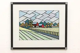 Farm By Ripon Original Oil Pastel Painting, Bruce Bodden 26" #44072