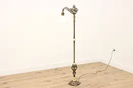 Victorian Antique Floor Reading or Bridge Lamp, Swivel Shade, Dolphin #42594