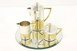 Art Deco Vintage Nickel & Brass 3 Pc Tea or Coffee Serving Set #43392