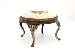 Victorian Antique Pine & Iron Footstool, Handstitched Needlepoint #43950