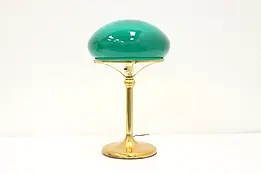 Emerald Glass Mushroom Shade Brass Antique Office Desk Lamp #43969