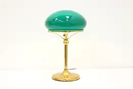 Emerald Glass Mushroom Shade Brass Antique Office Desk Lamp #43969