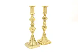 Pair of Victorian Farmhouse Antique English Brass Candlesticks #43740