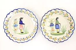 Pair of Hand Painted Vintage Henriot Quimper B & B Plates Brittany France #43902
