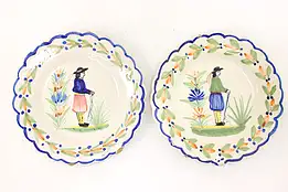 Pair of Hand Painted Vintage Henriot Quimper B & B Plates Brittany France #43902