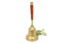 Traditional Vintage Farmhouse Brass School Bell, Birch Handle #43929