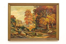 Autumn Forest Path Antique Original Oil Painting, Geis 53" #44124