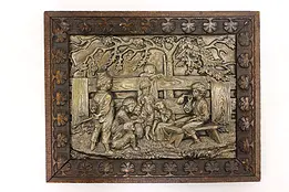 Huckleberry Finn Antique Carved Birch & Embossed Wall Relief Plaque #43827