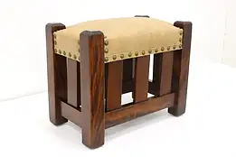 Arts & Crafts Antique Craftsman Birch Footstool, New Leather #43973